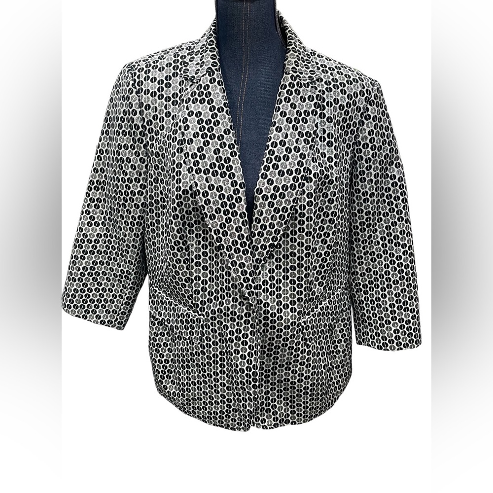 Peter Nygard Silver MOD Dot Roundels 3/4 Jacket Blazer Lux Art-to-Wear size 16